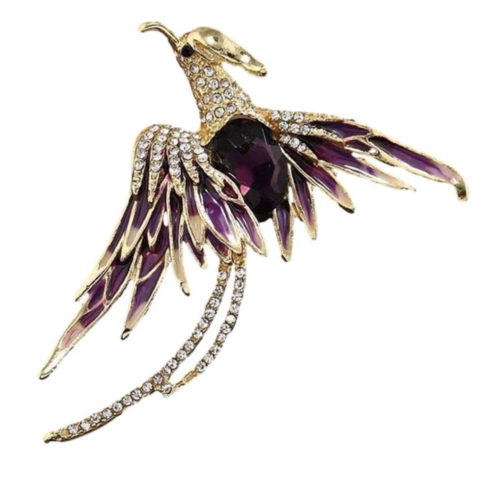 Crystal Phoenix Bird Enamel Clasp Pin Pendant Brooch